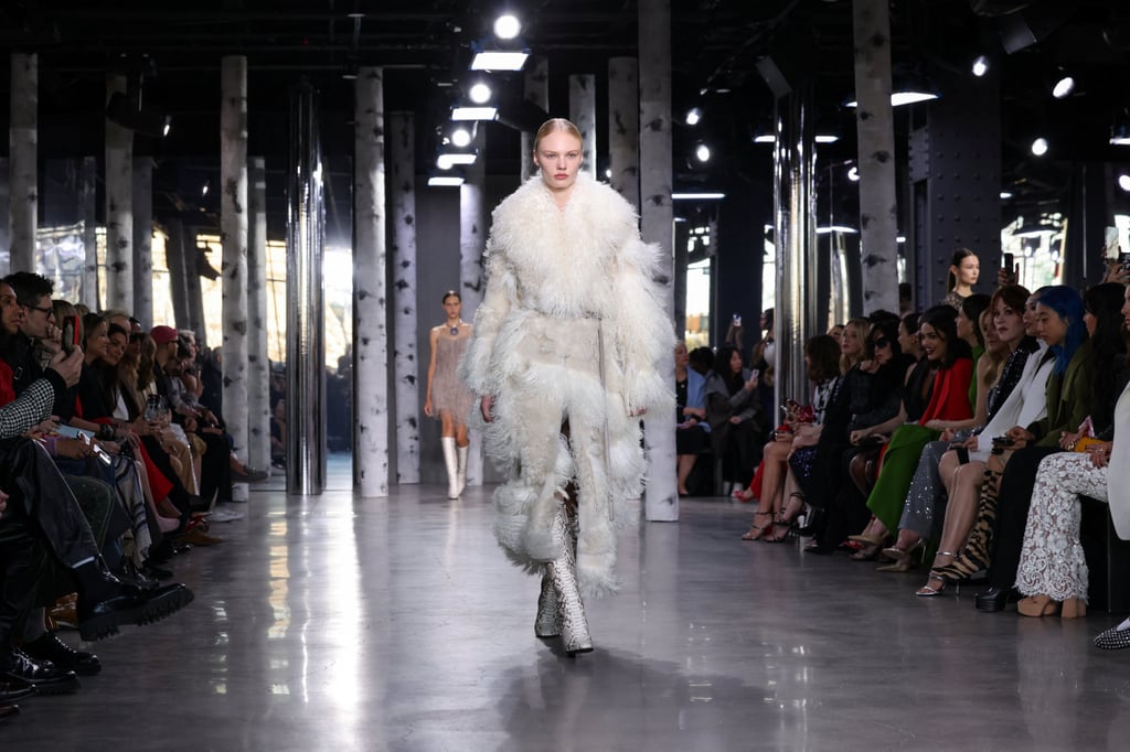 A model presents a fluffy-white creation from Michael Kors’ autumn/winter 2023 collection during the New York Fashion Week. Photo: Reuters