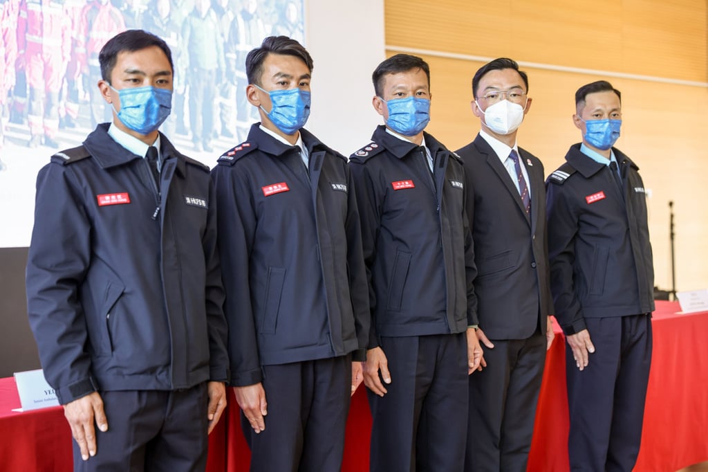 Hong Kong rescue team members Chan Chu-hong, Yeung Keung-sang, Yiu Men-yeung, Ernest Chu Man-lung, and Leung Chi-wang. Photo: K.Y. Cheng Hong Kong rescue team members Chan Chu-hong, Yeung Keung-sang, Yiu Men-yeung, Ernest Chu Man-lung, and Leung Chi-wang. Photo: K.Y. Cheng