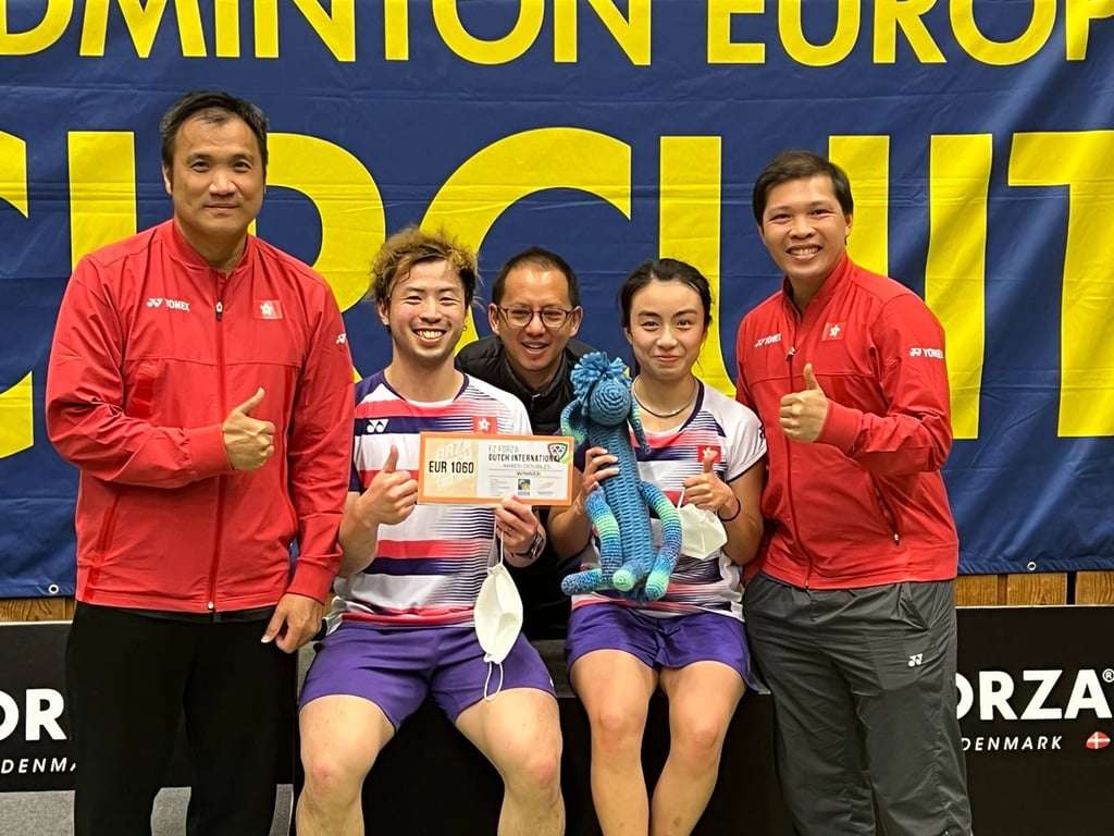 Reginald Lee and Yoyo Ng on the podium at the 2022 Dutch International in Wateringen. Photo: Handout Reginald Lee and Yoyo Ng on the podium at the 2022 Dutch International in Wateringen. Photo: Handout