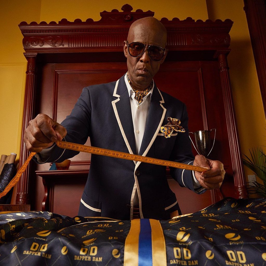 Dapper Dan promoting his collaboration with Pepsi Football Watching capsule collection in September 2021. Photo: @dapperdanharlem/Instagram Dapper Dan promoting his collaboration with Pepsi Football Watching capsule collection in September 2021. Photo: @dapperdanharlem/Instagram