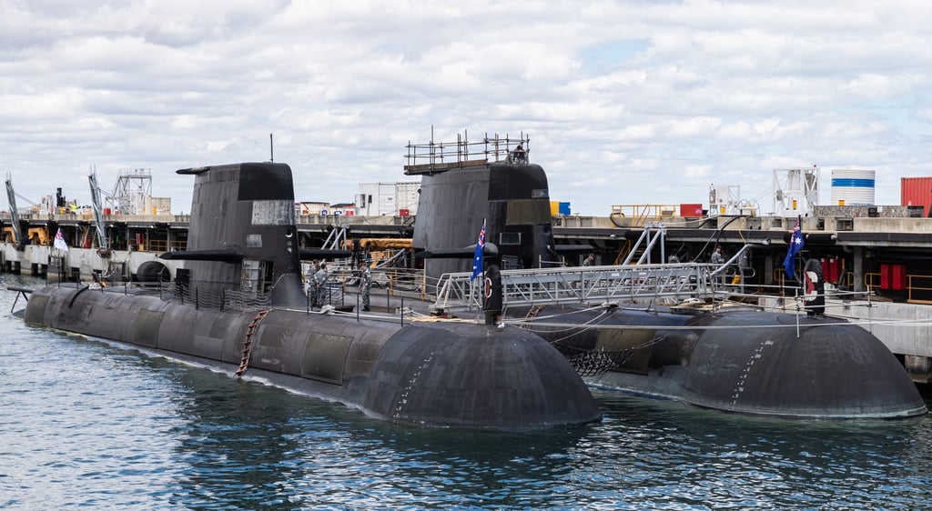 Two Australian Collins class submarines. In 2021, Australia, the UK and US announced an enhanced trilateral security partnership under which Australia will acquire a number of nuclear-powered submarines. Photo: EPA-EFE/File Two Australian Collins class submarines. In 2021, Australia, the UK and US announced an enhanced trilateral security partnership under which Australia will acquire a number of nuclear-powered submarines. Photo: EPA-EFE/File