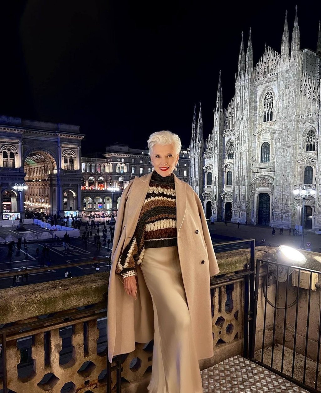 Maye Musk wore a Brunello Cucinelli ensemble in Milan, Italy. Photo: @mayemusk/Instagram