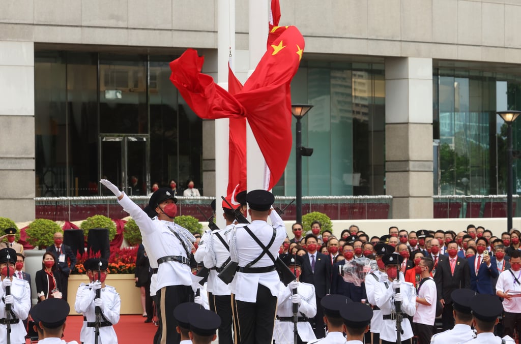 The flag-raising ceremony at Golden Bauhinia Square during an annual celebration. Photo: Dickson Lee