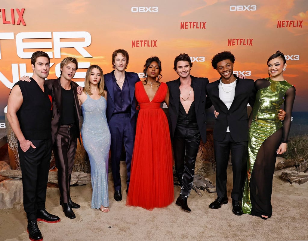 Austin North, Rudy Pankow, Madelyn Cline, Drew Starkey, Carlacia Grant, Chase Stokes, Jonathan Daviss and Madison Bailey attend the premiere of Netflix’s Outer Banks season three in Los Angeles earlier this month. Photo: Getty Images Austin North, Rudy Pankow, Madelyn Cline, Drew Starkey, Carlacia Grant, Chase Stokes, Jonathan Daviss and Madison Bailey attend the premiere of Netflix’s Outer Banks season three in Los Angeles earlier this month. Photo: Getty Images
