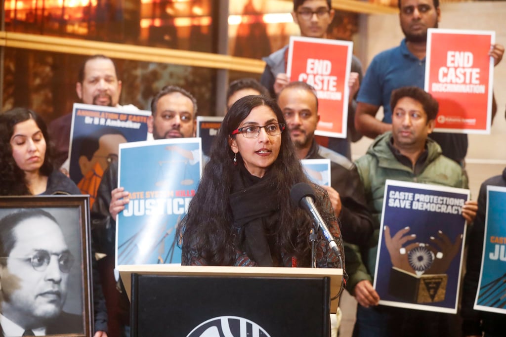 Councilwoman Kshama Sawant announces legislation to combat caste discrimination in Seattle. Photo: TNS