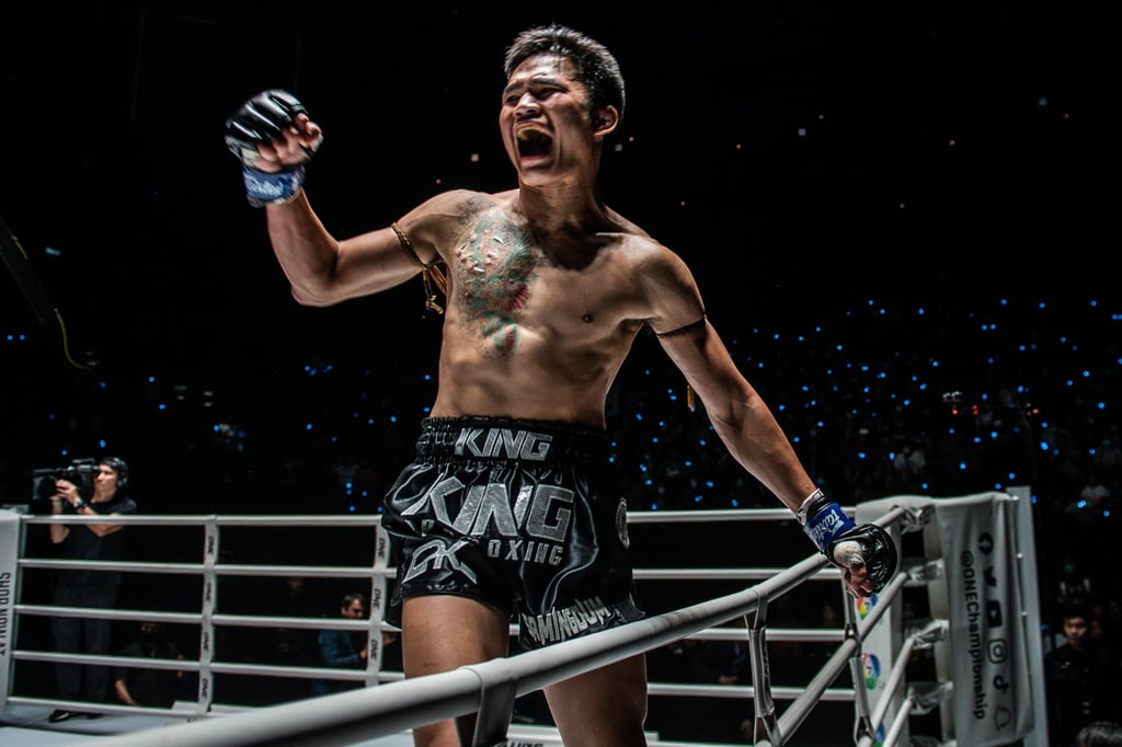 Samingdam Chor Ajalaboon reacts after defeating Rittidet Sor Sommai at ONE Friday Fights 7 in Bangkok’s Lumpinee Stadium. Samingdam Chor Ajalaboon reacts after defeating Rittidet Sor Sommai at ONE Friday Fights 7 in Bangkok’s Lumpinee Stadium.
