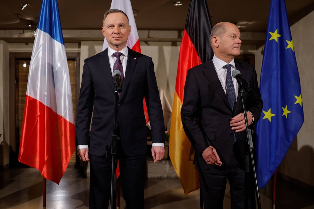 Poland’s President Andrzej Duda (left) and German Chancellor Olaf Scholz during a meeting in Munich in February 2023. Photo: AFP