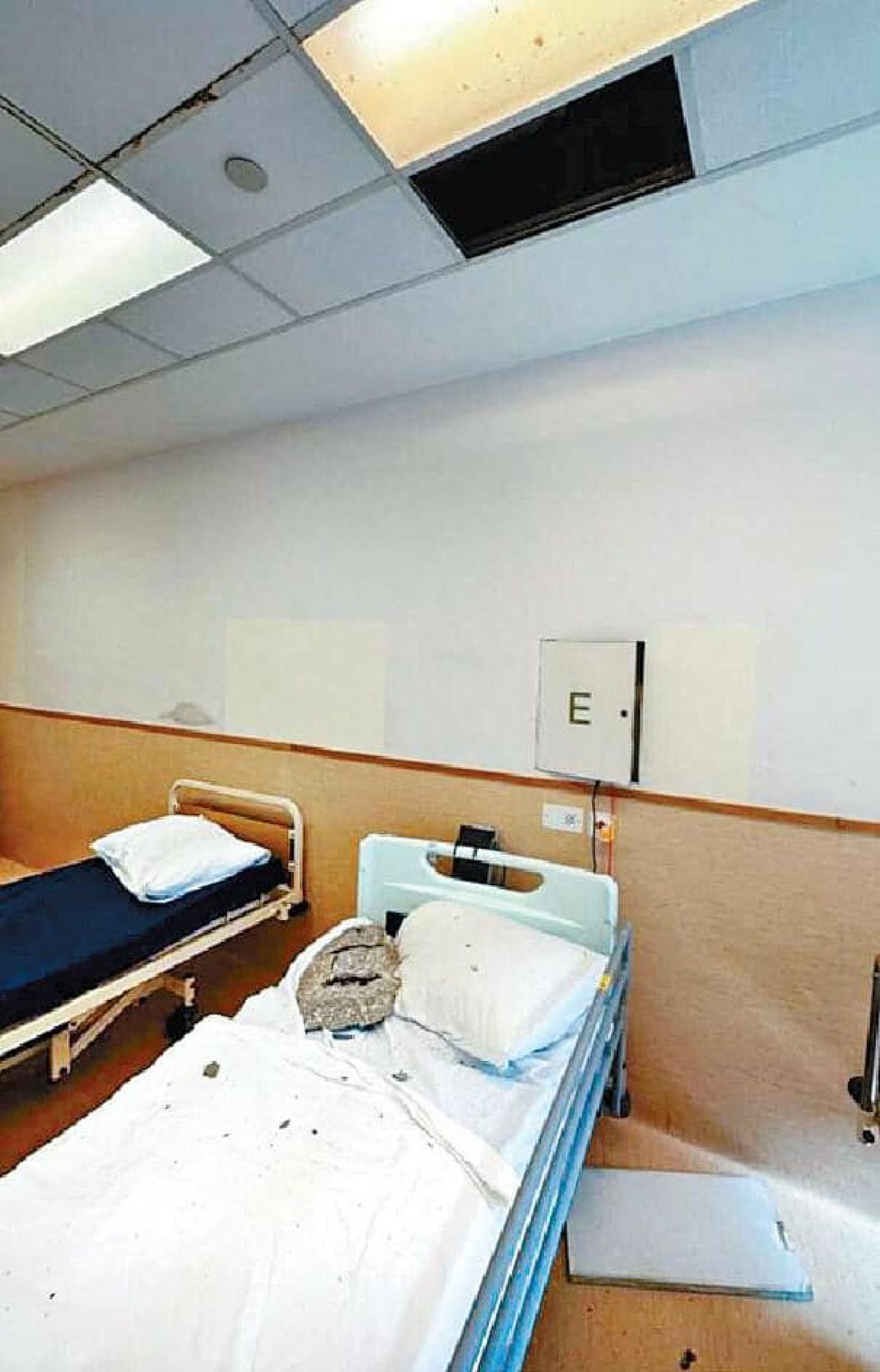 The slab of concrete that fell onto an empty bed at Castle Peak Hospital in Tuen Mun in November. Photo: Handout The slab of concrete that fell onto an empty bed at Castle Peak Hospital in Tuen Mun in November. Photo: Handout