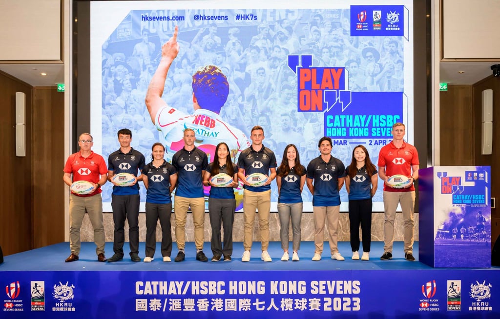 Members of Hong Kong’s men’s and women’s teams attend the Sevens launch on Monday. Photo: Ike Li / Ike Images Members of Hong Kong’s men’s and women’s teams attend the Sevens launch on Monday. Photo: Ike Li / Ike Images