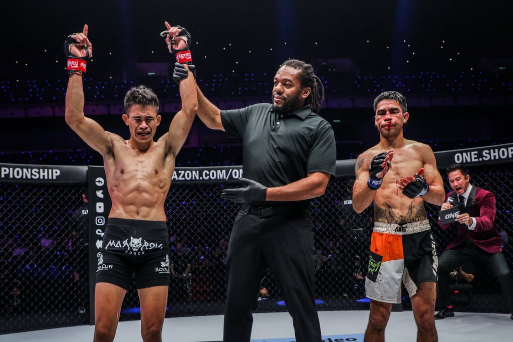 Jeremy Miado celebrates his victory over Danial Williams at ONE on Prime Video 3 in Kuala Lumpur. Jeremy Miado celebrates his victory over Danial Williams at ONE on Prime Video 3 in Kuala Lumpur.