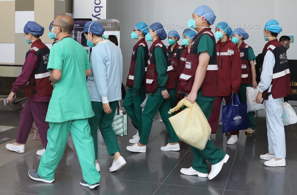Mainland medical workers arrive in Hong Kong to help during the Covid-19 pandemic. Photo: Jelly Tse Mainland medical workers arrive in Hong Kong to help during the Covid-19 pandemic. Photo: Jelly Tse