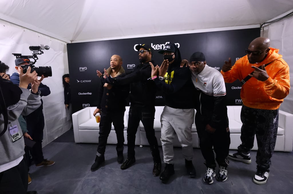 Wu-tang Clan members U-God, RZA, Cappadonna, Masta Killa and Inspectah Deck line up for the cameras backstage at Hong Kong’s Clockenflap festival, on March 5. Photo: Dickson Lee