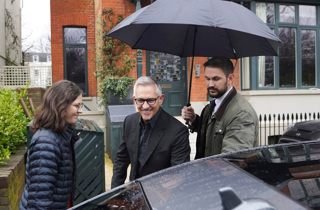 Football pundit Gary Lineker leaves his home following reports the BBC is to have a ‘frank conversation’ with the ex-England striker after comments he made on the government’s new asylum policy. Photo: AP