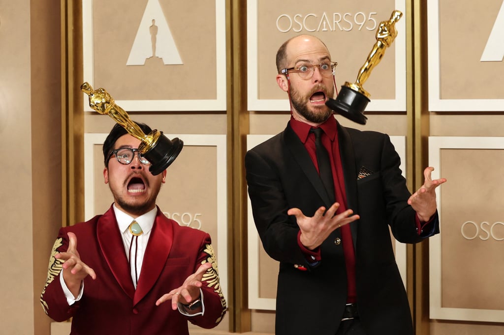 Directors Daniel Kwan and Daniel Scheinert pose with their Oscars for best picture for “Everything Everywhere All at Once” backstage at the Dolby Theatre. They also won best Oscars for best director and best original screenplay. Photo: Reuters Directors Daniel Kwan and Daniel Scheinert pose with their Oscars for best picture for “Everything Everywhere All at Once” backstage at the Dolby Theatre. They also won best Oscars for best director and best original screenplay. Photo: Reuters