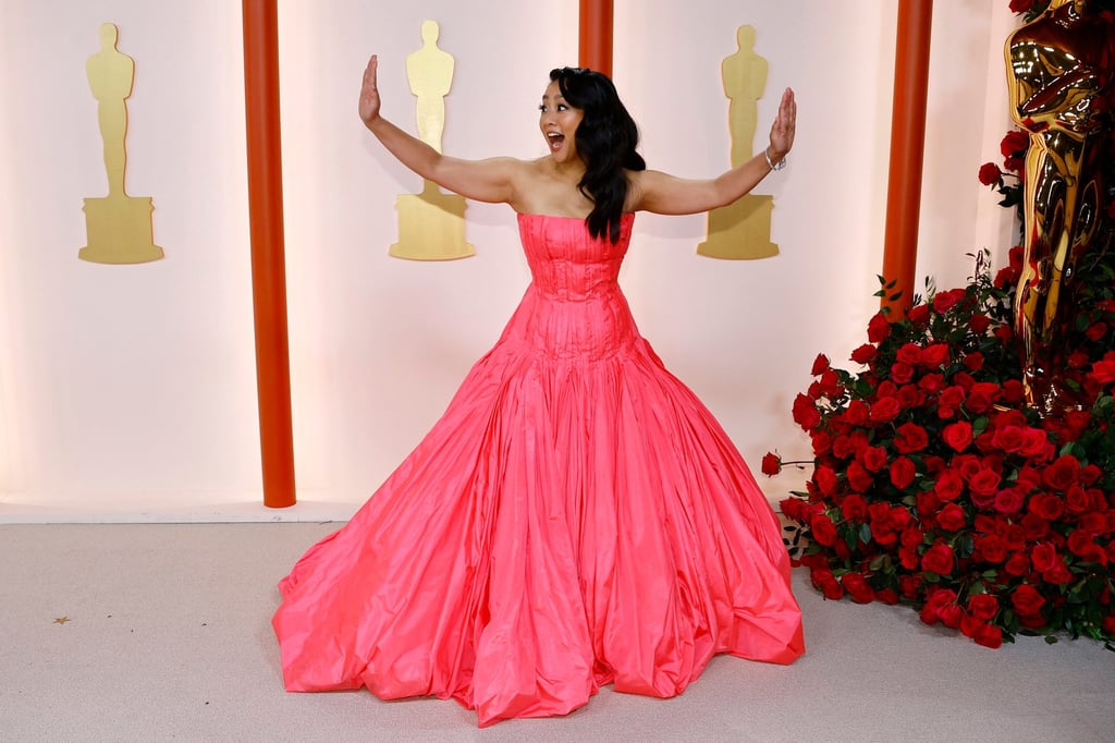 Stephanie Hsu, up for best supporting actress at this year’s Oscars for her role in “Everything Everywhere All at Once”, poses on the red carpet at the Dolby Theatre in a Valentino gown as she arrives for the awards ceremony. Photo: Reuters