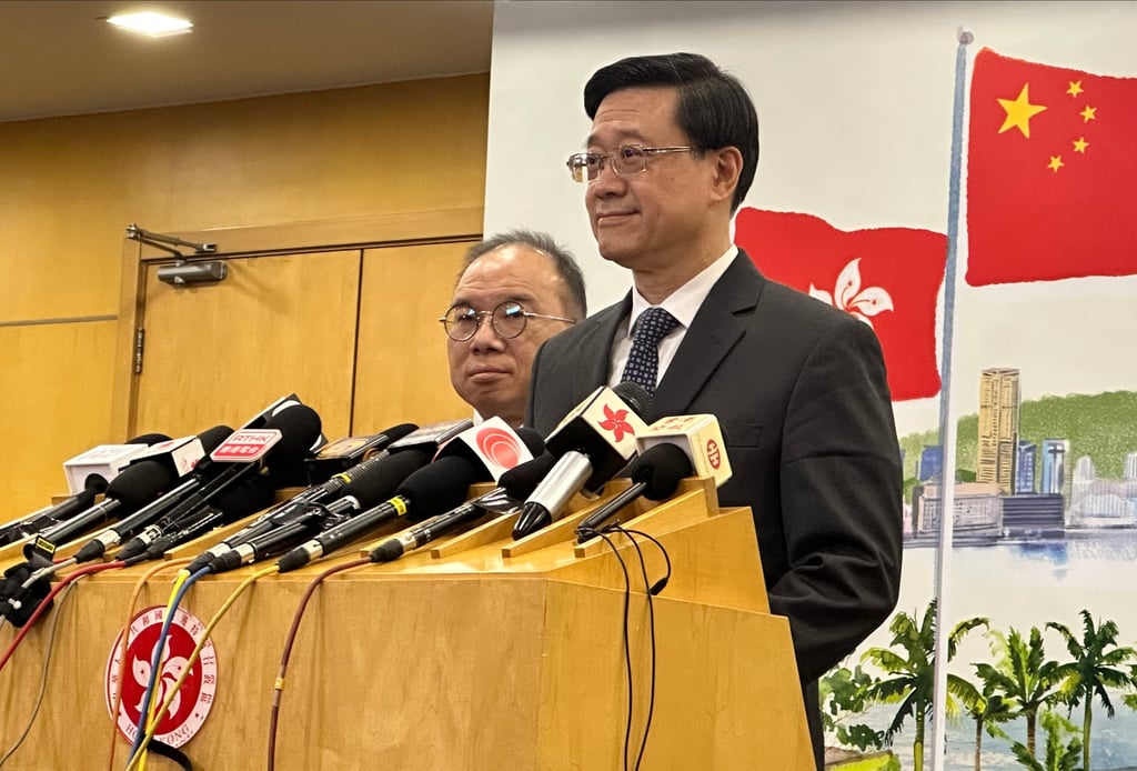 Chief Executive John Lee hold a press briefing in Beijing. Photo: Natalie Wong