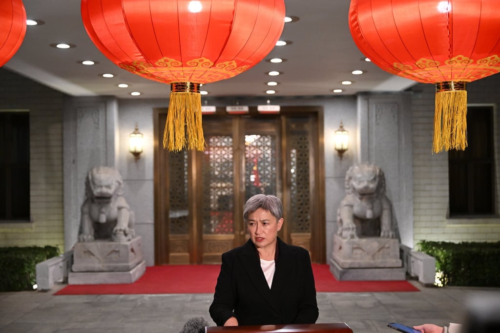 Australian Foreign Minister Penny Wong speaks to the media following a meeting with her Chinese counterpart in Beijing in December. Photo: EPA-EFE