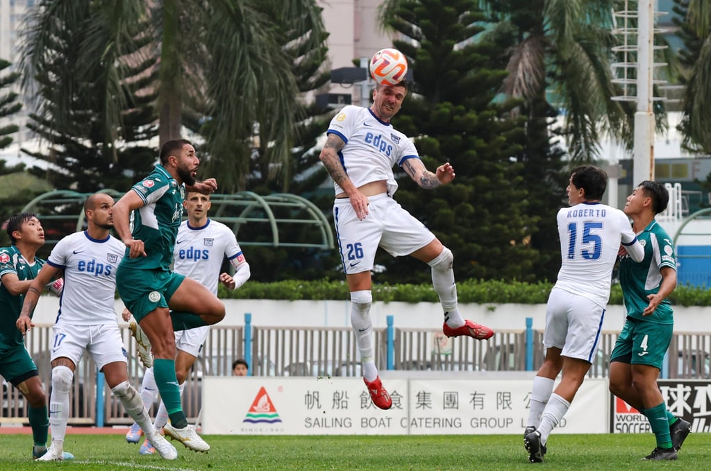 Kitchee's Andy Russell, who was later dismissed, heads clear. Photo: Edmond So Kitchee's Andy Russell, who was later dismissed, heads clear. Photo: Edmond So