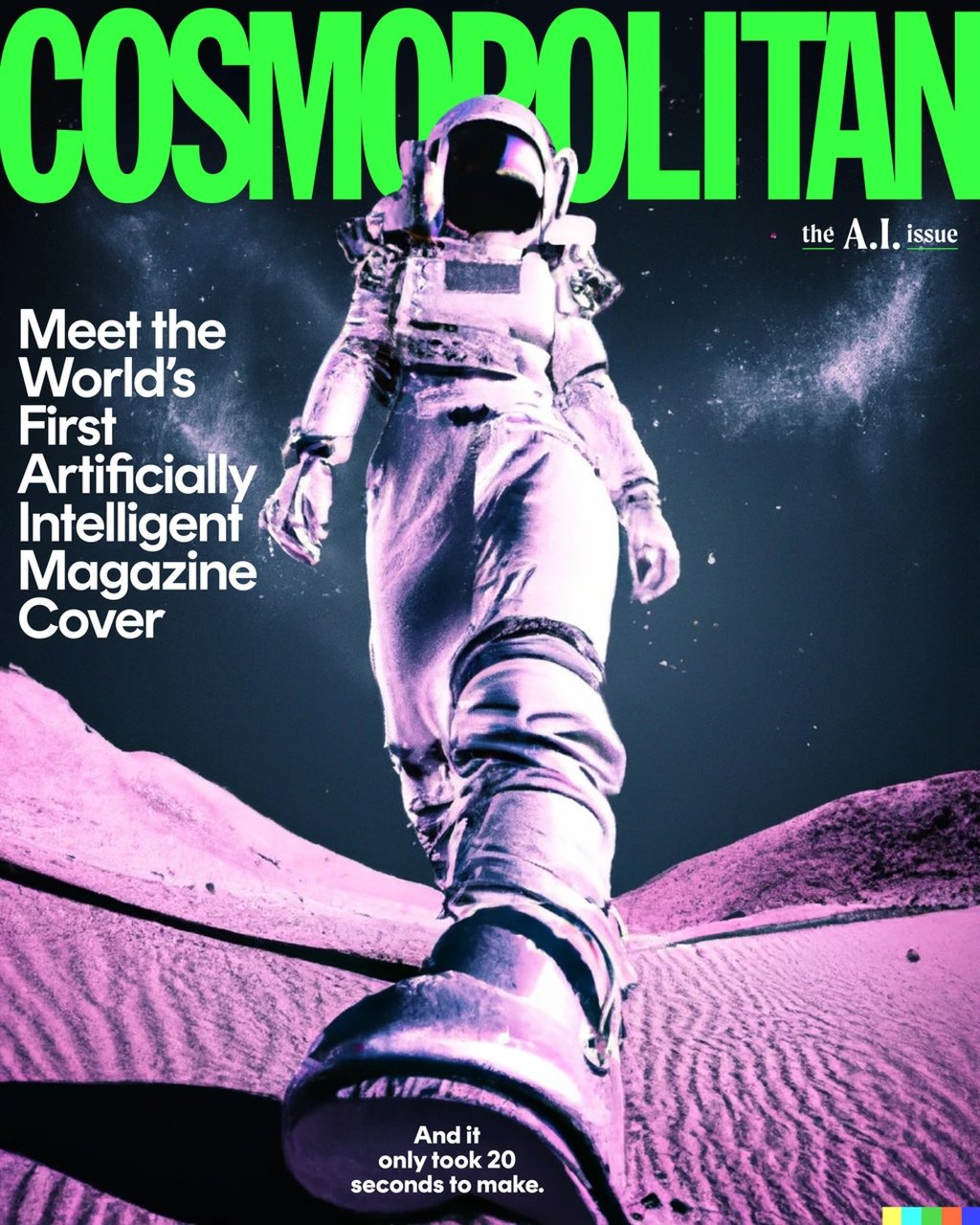 Cosmopolitan’s June 2022 AI issue cover, generated by OpenAI’s Dall-E AI art generator. Photo: Handout