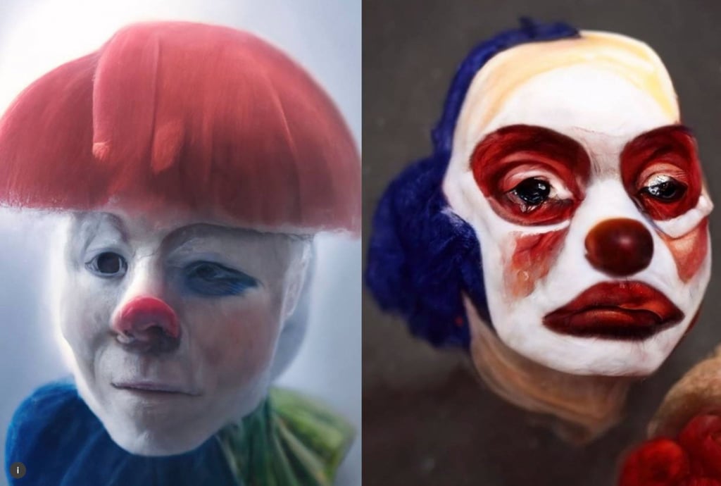 Macci Ex Machina clown portrait generated by machine learning AI. Photo: AI