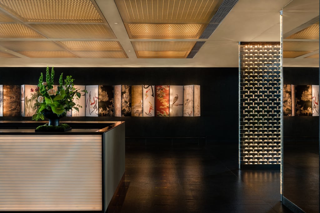 The lobby at the new Regent Hong Kong, with folding screens that recall the hotel’s past. Photo: Regent Hong Kong The lobby at the new Regent Hong Kong, with folding screens that recall the hotel’s past. Photo: Regent Hong Kong