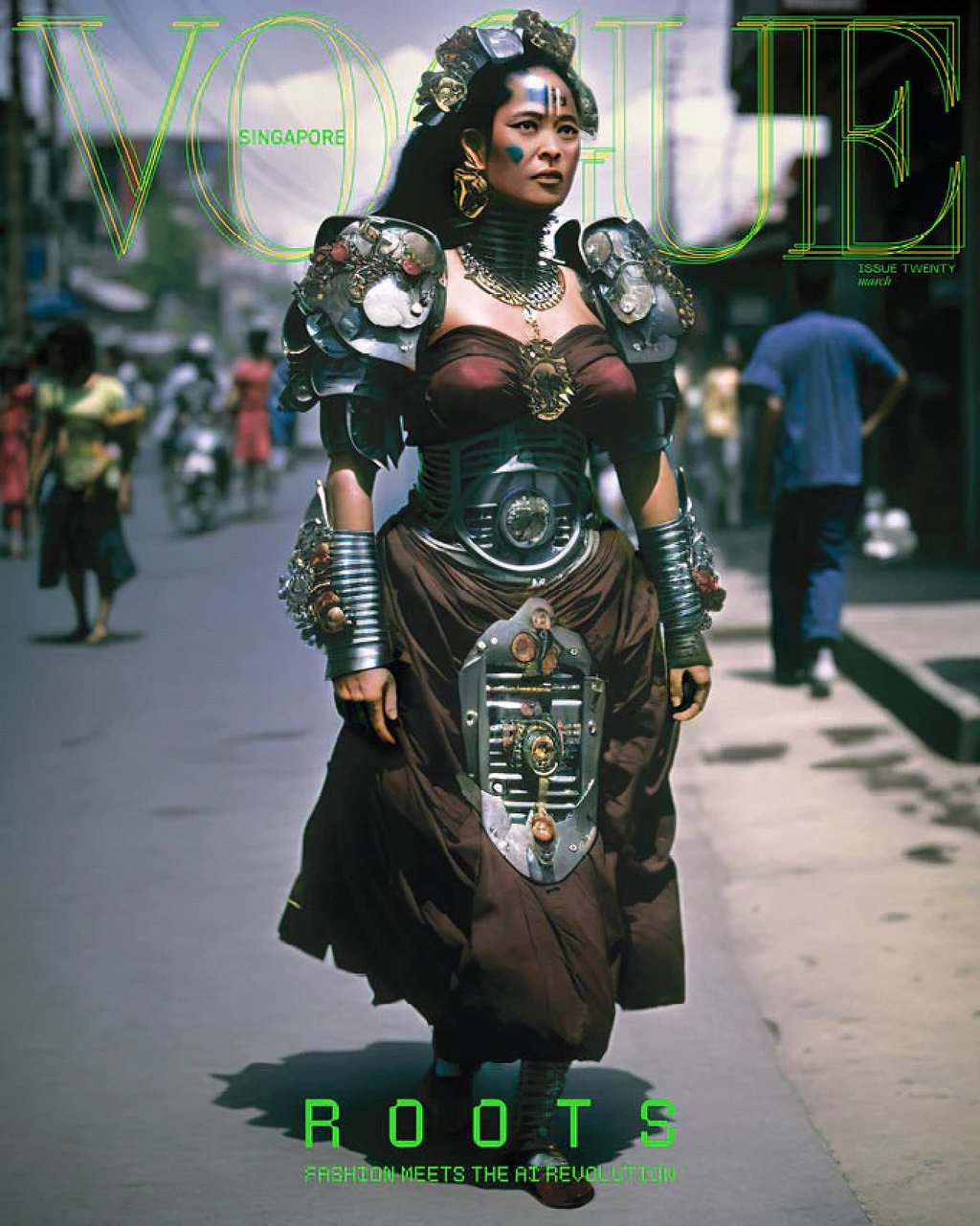 Vogue Singapore’s March issue featuring AI avatar Melur. Photo: Vogue Singapore