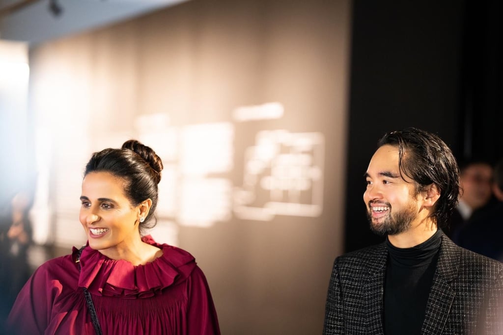 Sheikha Al Mayassa is shown around City as a Studio exhibition at K11 Musea in Hong Kong by local tastemaker and entrepreneur Adrian Cheng. Photo: Handout