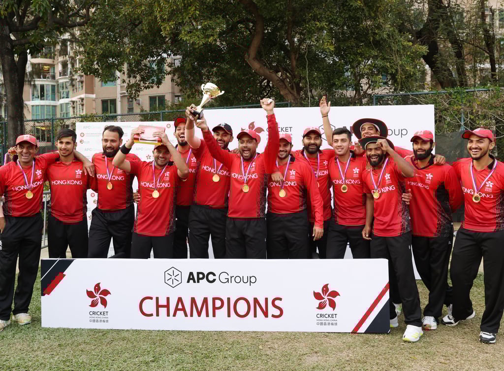 The Hong Kong team celebrates winning the APC Group Hong Kong Cricket T20 tournament. Photo: Yik Yeung-man