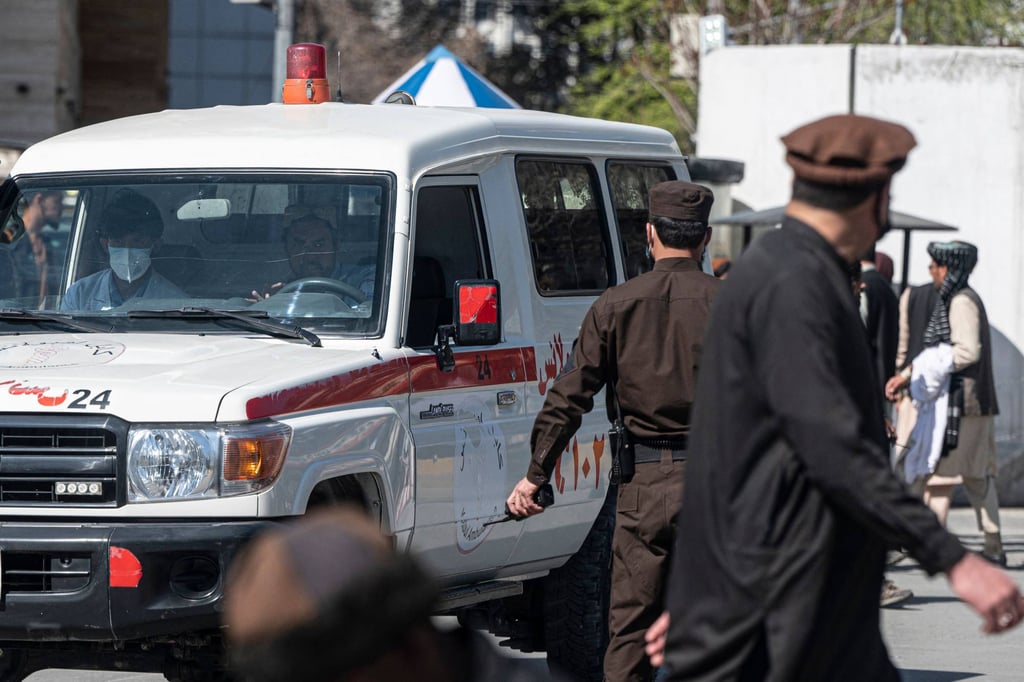 An ambulance carries victims from near the site of a suicide attack in Kabul. There was no immediate claim of responsibility for the bombing but the regional affiliate of the Islamic State group has increased attacks since the Taliban takeover of Afghanistan. Photo: AFP