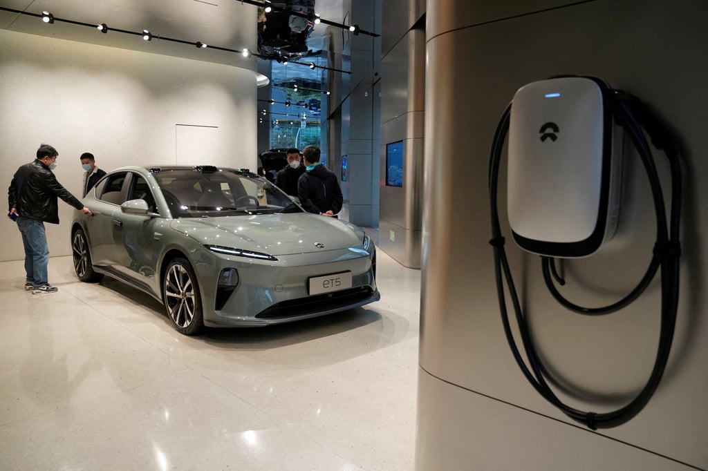 A Nio ET5 electric vehicle is displayed at the Chinese EV maker’s showroom in Shanghai on February 3, 2023. Photo: Reuters A Nio ET5 electric vehicle is displayed at the Chinese EV maker’s showroom in Shanghai on February 3, 2023. Photo: Reuters
