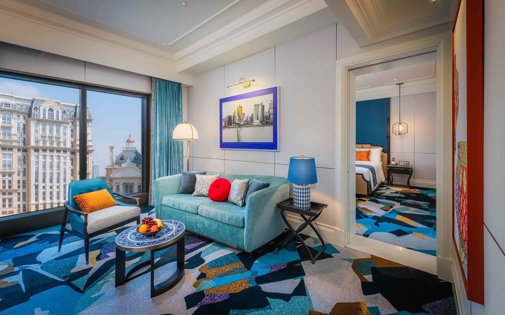 The colourful Junior Suite with Garden View at the Grand Lisboa Palace, Macau. Photo: Derry Sio The colourful Junior Suite with Garden View at the Grand Lisboa Palace, Macau. Photo: Derry Sio