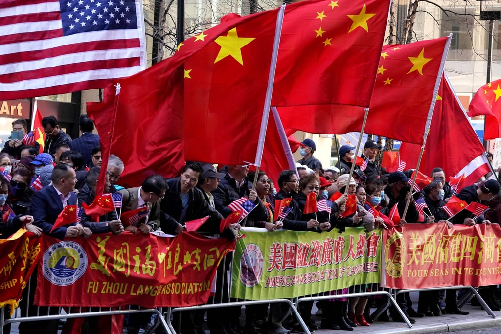 Protesters look on as Tsai, not pictured, arrives at her hotel in New York City. China has warned the US against the Taiwanese leader meeting with US House Speaker Kevin McCarthy. Photo: AFP Protesters look on as Tsai, not pictured, arrives at her hotel in New York City. China has warned the US against the Taiwanese leader meeting with US House Speaker Kevin McCarthy. Photo: AFP