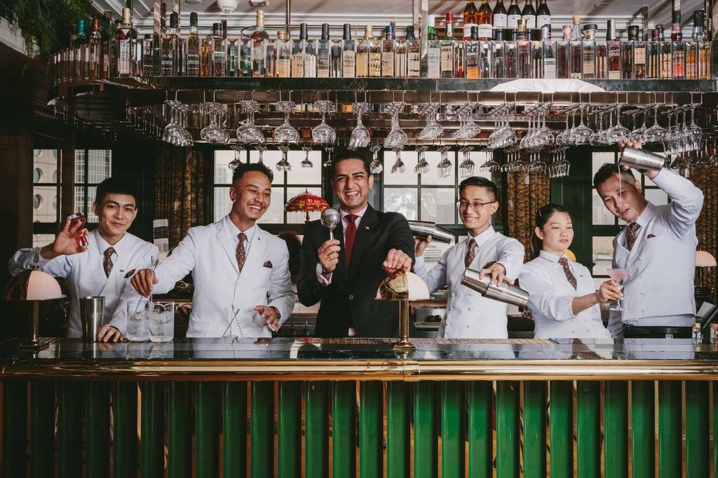 Devender Sehgal (centre) is 100 Top Tables 2023 Best Bartender for his role overseeing Mandarin Oriental Hong Kong’s three bars including The Aubrey. Photo: The Aubrey