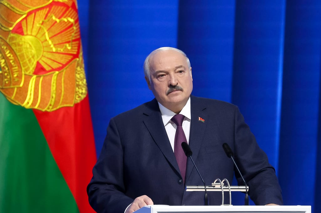 Belarusian President Alexander Lukashenko delivers a state-of-the nation address in Minsk on Friday. Photo Belarusian Presidential Press Service via AP