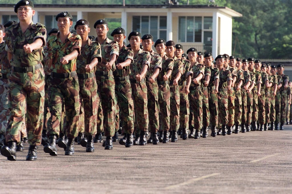 Soldiers of the 10th Princess Mary’s Own Gurkha Rifles take part in a passing-out parade near Fanling in 1994. Photo: K. Y. Cheng Soldiers of the 10th Princess Mary’s Own Gurkha Rifles take part in a passing-out parade near Fanling in 1994. Photo: K. Y. Cheng