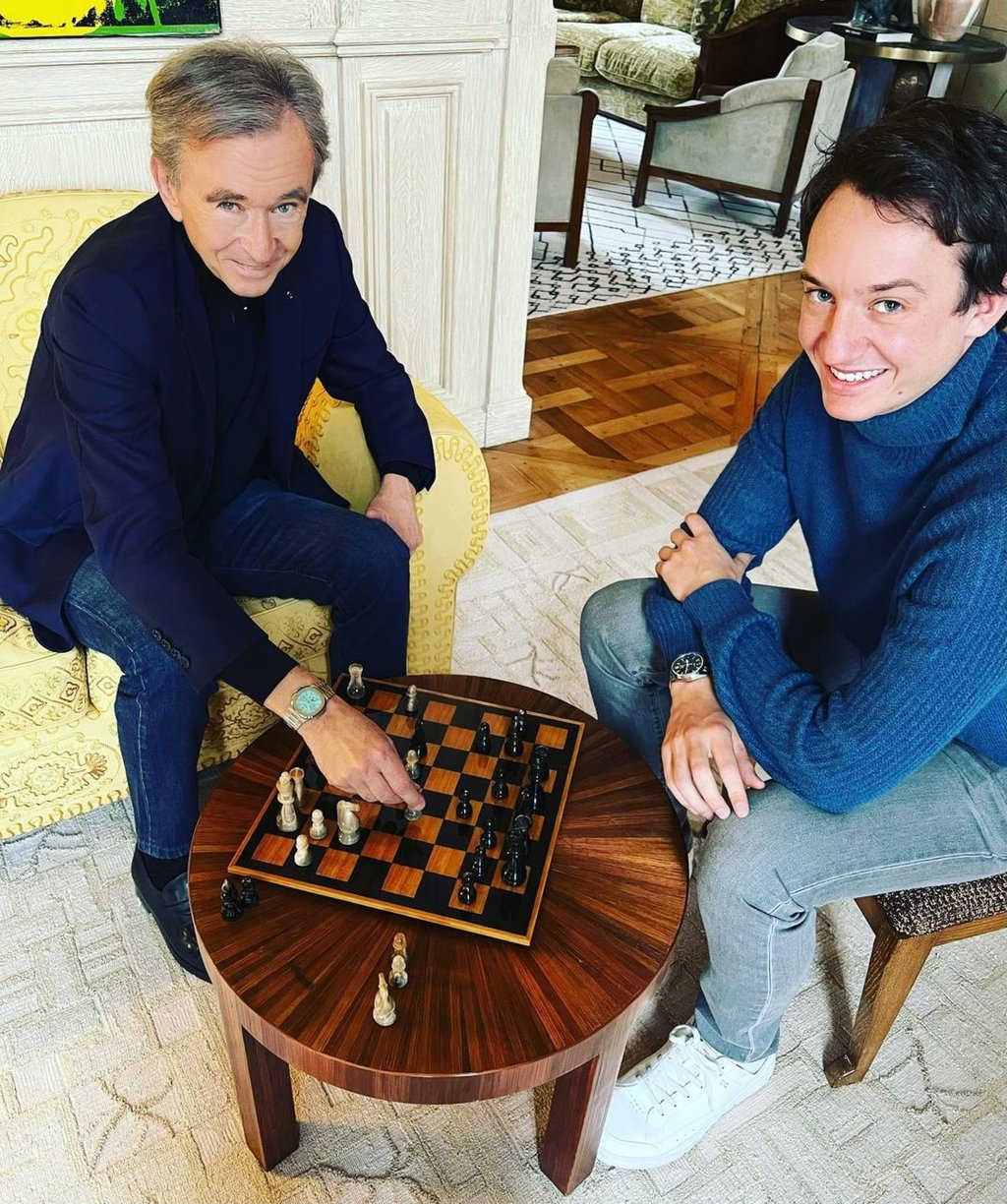 Bernard Arnault, CEO of LVMH, with his son Frédéric, CEO of Tag Heuer. Photo: @frederic.arnault/Instagram