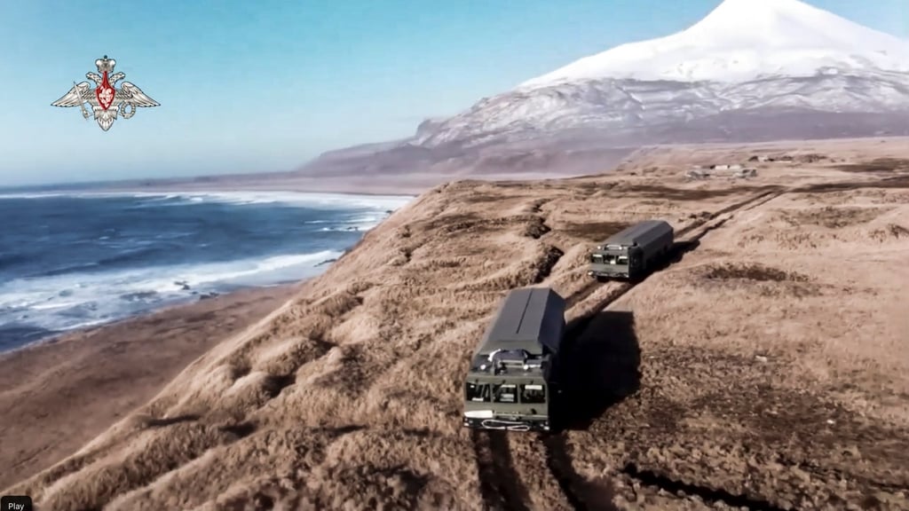 Russian missile launchers being deployed on the Kuril Islands chain in December 2021. The islands, known as the Northern Territories in Japan, were seized by Moscow at the end of WWII. Photo: Russian Defence Ministry Press Service via AP