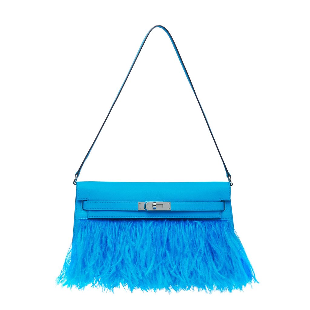 Hermès Kelly Elan bag in chamkila goatskin and feathers. Photo: Hermès Hermès Kelly Elan bag in chamkila goatskin and feathers. Photo: Hermès