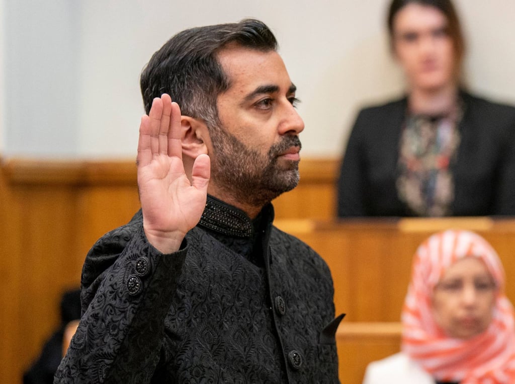 Leader of the Scottish National Party (SNP), Humza Yousaf, is sworn in as Scotland’s First Minister on March 29. Photo: AFP Leader of the Scottish National Party (SNP), Humza Yousaf, is sworn in as Scotland’s First Minister on March 29. Photo: AFP