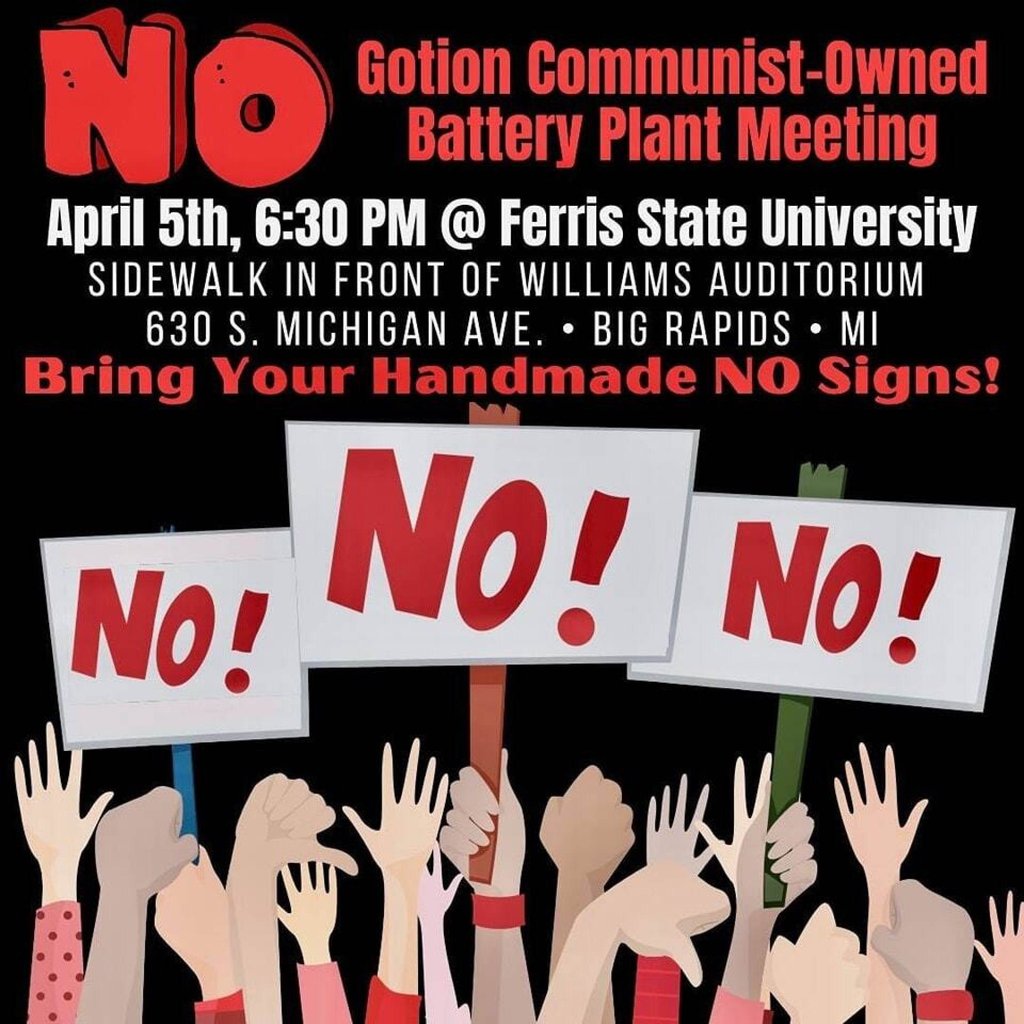 A poster promoting opposition to the Gotion Inc project. Image: Courtesy of Facebook group “Keep Michigan Pure” A poster promoting opposition to the Gotion Inc project. Image: Courtesy of Facebook group “Keep Michigan Pure”