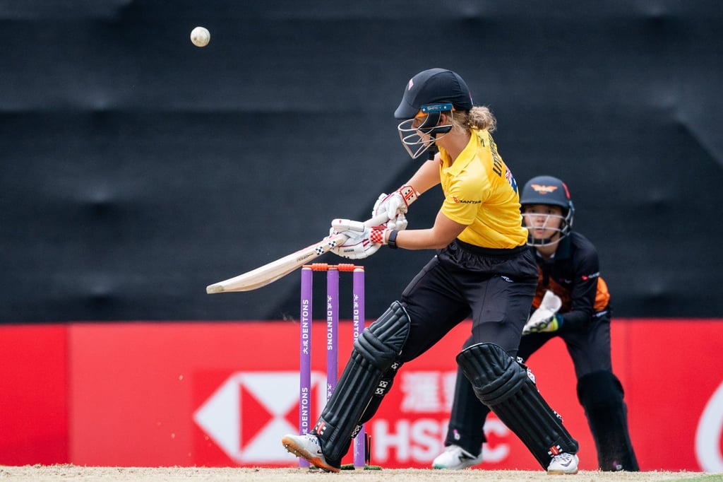 Warriors’ Phoebe Litchfield launches the ball for four during her side’s five-wicket win over Falcons. Photo: Handout