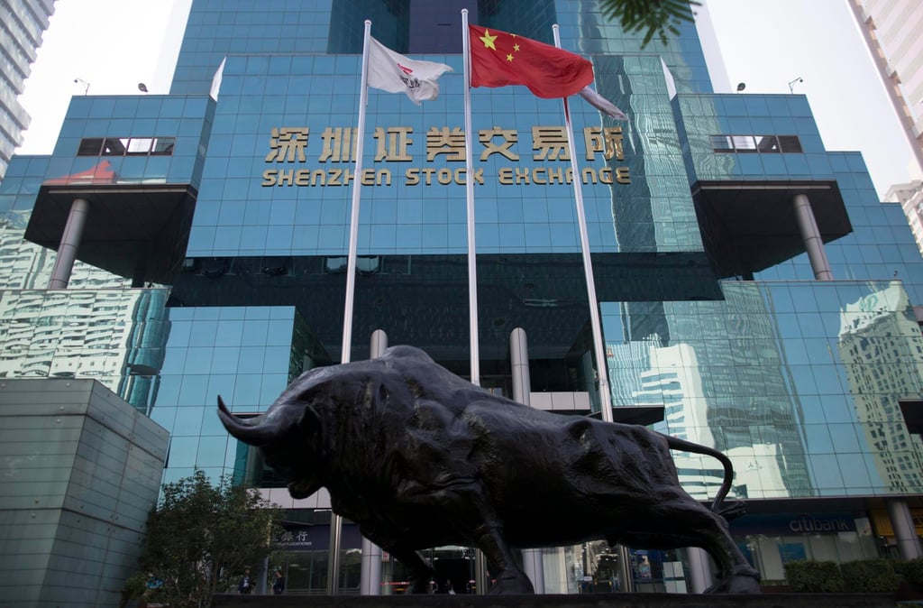 The Shenzhen Stock Exchange. The combined values of shares that changed hands on the Shanghai and Shenzhen exchanges have surpassed 1 trillion yuan every day in April. Photo: EPA