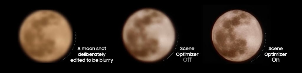 Samsung Galaxy cameras use the scene optimiser feature to produce high-quality images of the moon from a blurry original. Photo: Samsung