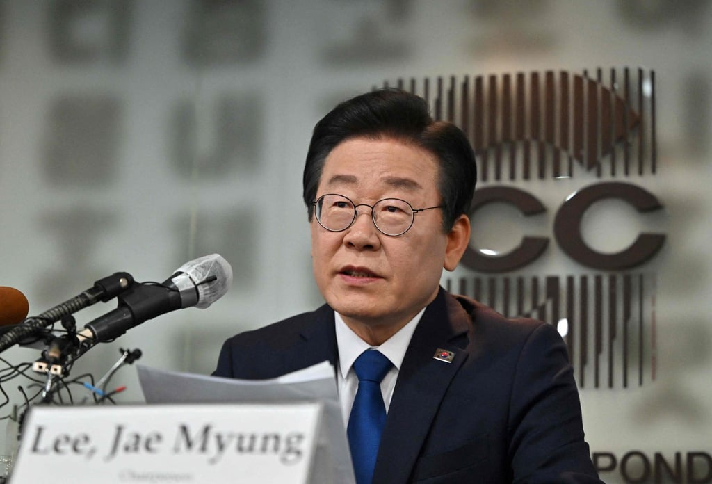 Lee Jae-myung, leader of South Korea’s main opposition Democratic Party, speaks at the Seoul Foreign Correspondents’ Club on Tuesday. Photo: AFP