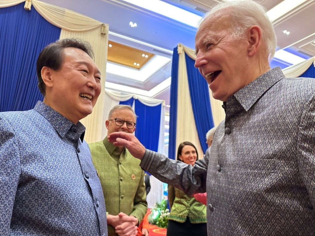 South Korean President Yoon Suk-yeol meets US President Joe Biden during an event on the sidelines of an Asean summit in November. Photo: EPA-EFE/Yonhap