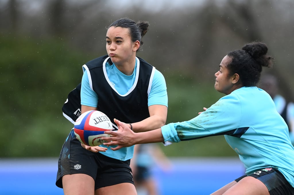 Nancy McGillivray gets a pass away during a Red Roses Training Session at Pennyhill Park. Photo: The RFU Collection via Getty Images