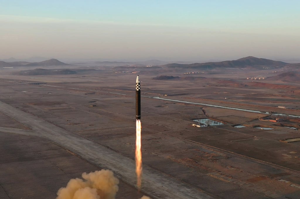 A photo released by the official North Korean Central News Agency shows an intercontinental ballistic missile being launched in a drill last month. Photo: EPA-EFE
