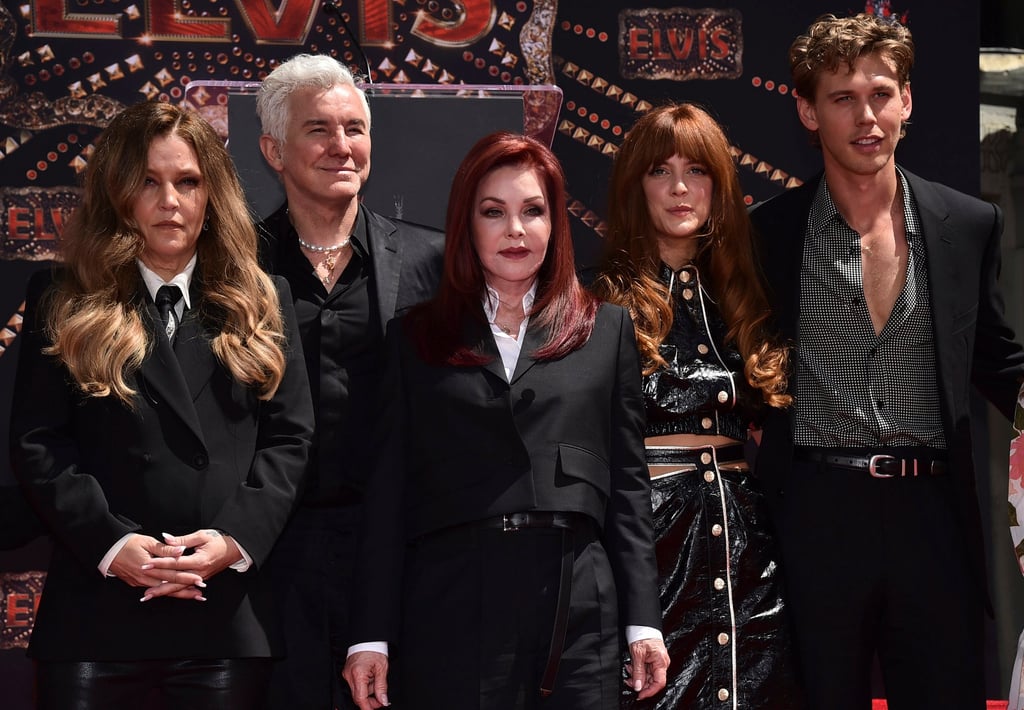 (Left to right) Lisa Marie Presley, director Baz Luhrmann, Priscilla Presley, Riley Keough and actor Austin Butler at a ceremony in honour of the Presley family at the TCL Chinese Theatre in Los Angeles, US, in June 2022. Photo: AP