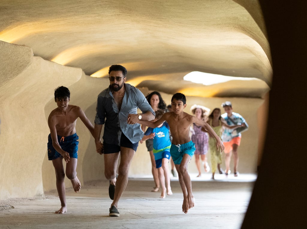 Vikash Bhai as Chinar (centre) flees the gunfire with other hotel guests in a still from “Crossfire” on BBC First. Photo: Fremantle Media Vikash Bhai as Chinar (centre) flees the gunfire with other hotel guests in a still from “Crossfire” on BBC First. Photo: Fremantle Media