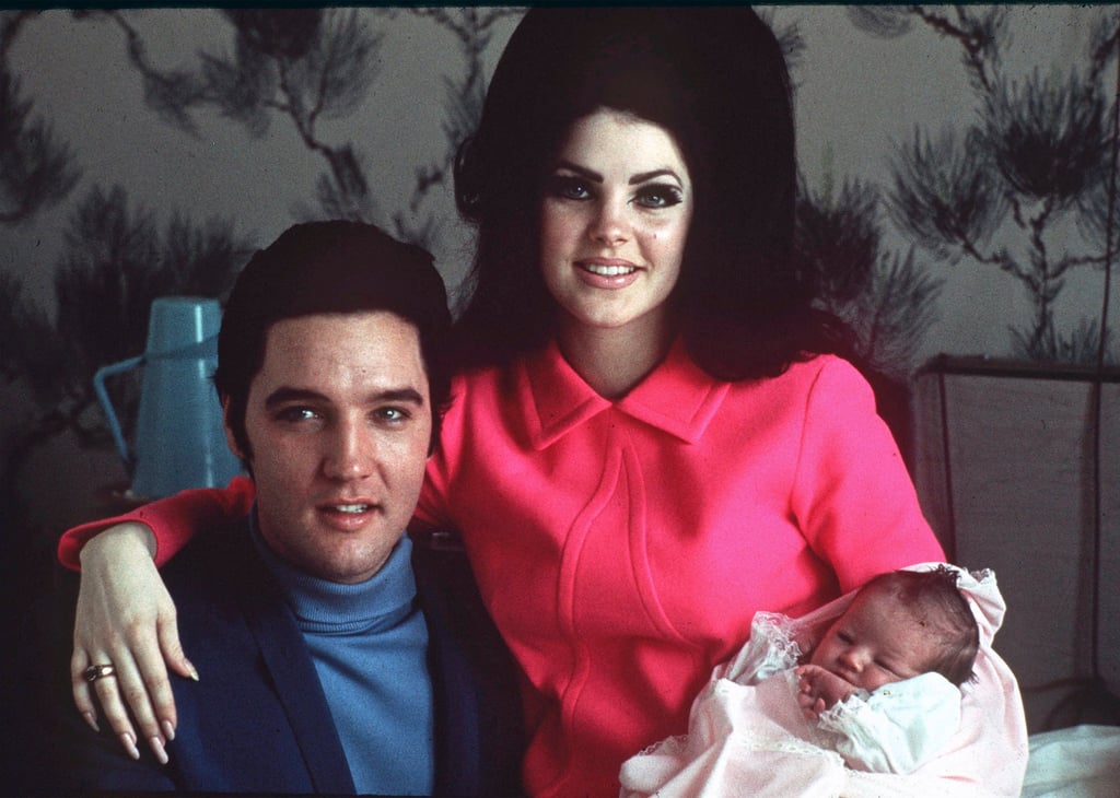 Elvis Presley poses with wife Priscilla and daughter Lisa Marie, in a room at Baptist Hospital in Memphis, Tennessee, in 1968. Photo: AP